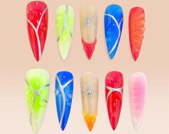 Y2K Abstract Press On Nails | Handmade Gel Nail Art