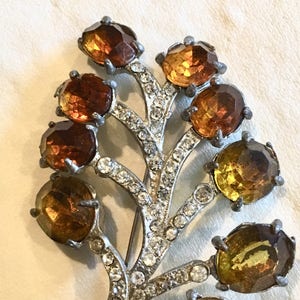 Vintage Brown topaz Rhinestone 1950s brooch pin gold toned vintage jewelry Leaf Design