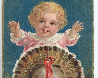 Vintage 1909 Thanksgiving Postcard: Embossed Turkey Ephemera