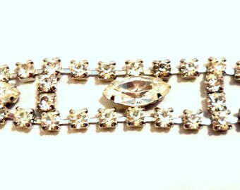 Vintage 1940s Rhinestone Crystal Bracelet - 7 Inch