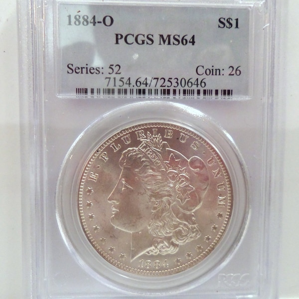PCGS MS64, 1884-O US Morgan Silver Dollar Coin US Currency Vintage  Coin