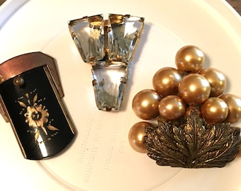 3 Antique Vintage Shoe Clips Ornate Pearls Rhinestones Real Shoe Bling All Different Jewelry
