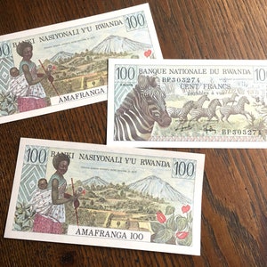 Lot of 3 - RWANDA 1978 Banknotes Uncirculated Notes 100 Francs Each Africa Paper Money Banknotes