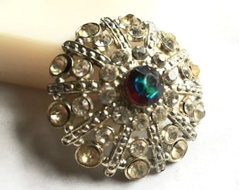 Vintage Brooch large Purple and Clear Rhinestone Round Flower Circle Pin Brooch Jewelry
