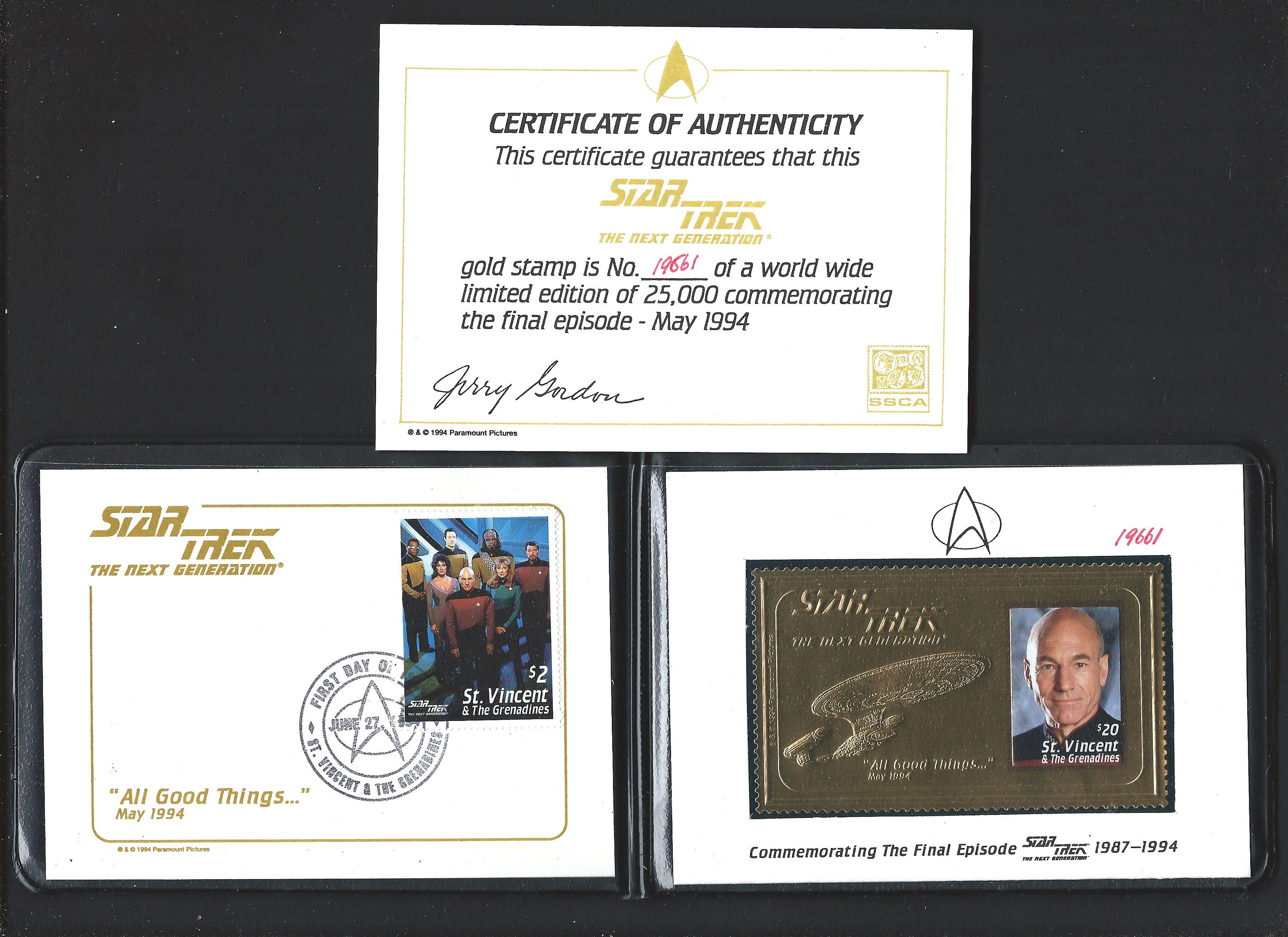 スタートレック TNG 1994 ゴールドスタンプセット：限定版（COA付き 