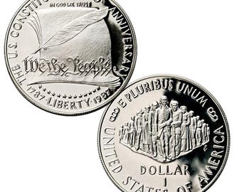 US 1987 Constitution Silver Dollar One Silver Dollar Coin w COA and Case