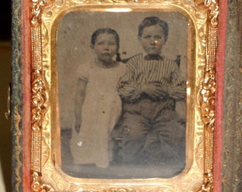 OLD Daguerreotypes In Full Case Tintype Young Children Photo FINE Original