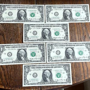 Star Banknotes Lot of 6 UNC Federal Reserve Notes FRN Consecutive Order One Dollar Star Notes UNC 2006