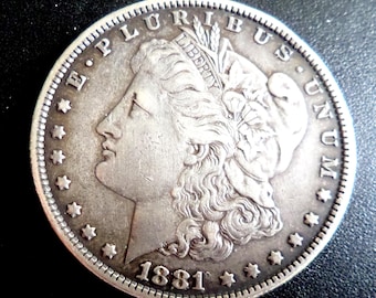 1881 antique US Morgan Silver Dollar Coin  vintage  Fine coin
