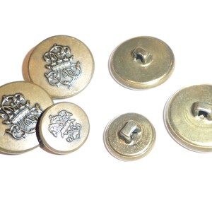 6 Vintage Brass Military Clothes Buttons Has Crown and Scroll Design ...