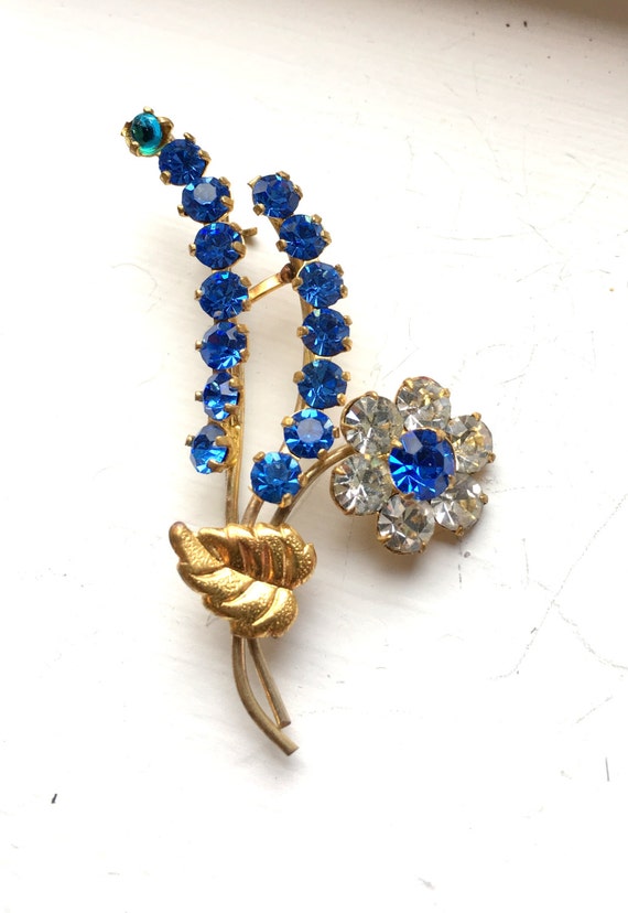 Vintage Antique Sparkling Brooch Pin Light Blue I… - image 2