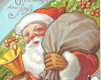 Vintage Red  Santa Embossed Christmas Postcard 1912 USED Clean Fine Condition Ephemera Christmas Memorabilia