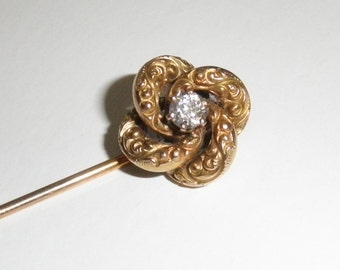 14K Vintage Yellow Gold Diamond Stick Pin w 1/4 Carat Diamond  3.6GR