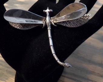 Vintage Sterling Silver Large Dragonfly Brooch Pin Jewelry