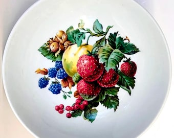 Naaman Israel Pedestal Bowl Vintage Fruit Compote Apples Grapes 4.5 x 8 Inch Centerpiece