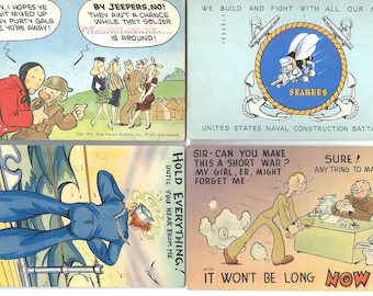 Vintage WWII Patriotic Postcards: US Military Ephemera - 1940s Set