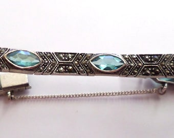 Vintage Sterling Silver Blue Topaz Marcasite Bracelet