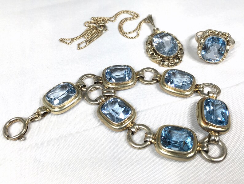 Vintage Sterling Silver and Blue Topaz Jewelry Set Pendant - Etsy