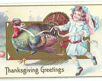 Vintage 1911 Thanksgiving Postcard: Embossed Turkey Ephemera