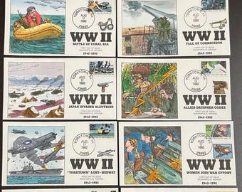 US FDC Collins Hand-Painted Set of 10 WWII Series 1992