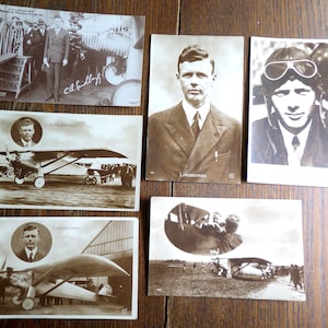 Lot von 6 Original Antike Vintage RPPC Echtfoto Postkarten Charles Lindbergh Made in France Spirit of ST. Ludwig