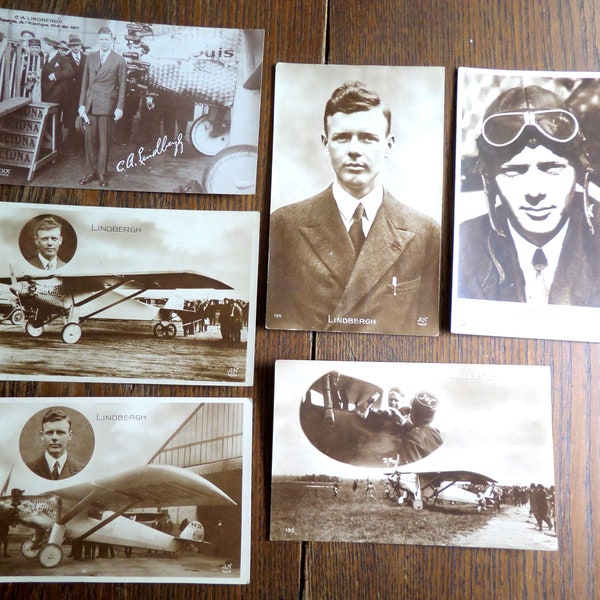 Lot of 6 Original Antique Vintage RPPC Real Photo Postcards Charles Lindbergh Made in France Spirit of ST. Louis