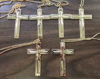 Supply Lot of 6 Large Goldtone Crosses Crucifix Chains 3in x 2in Religious