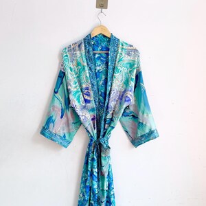 Vintage Recycled Sari Robe Kasturi Silk Paisley Prints Kimono