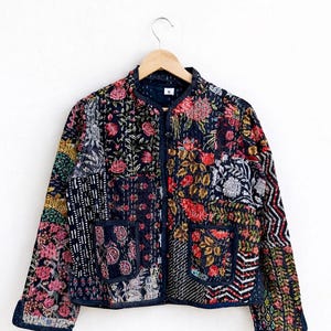 Vintage Kantha Jacket Women Cotton Patchwork Jacket Boho Quilted Coat Floral Kantha Jacket Handmade Indian Bohemian Jacket