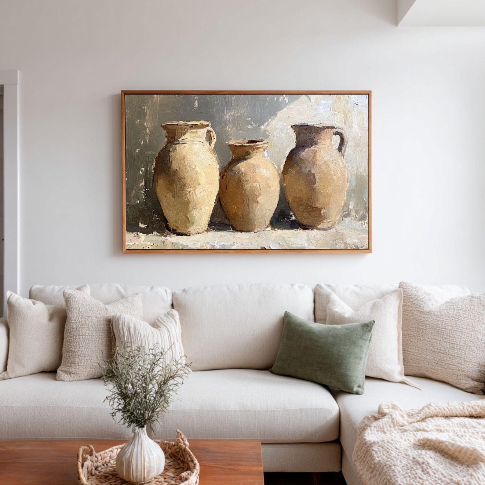 Rustic Pottery Canvas Art, Neutral Ceramic Vase Wall Decor, Textured ...
