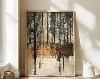 Moody Green Forest Wall Art, Deep Woodland Abstract Poster, Cool Earthy Texture Canvas Print, Misty Nature Inspired Home Decor