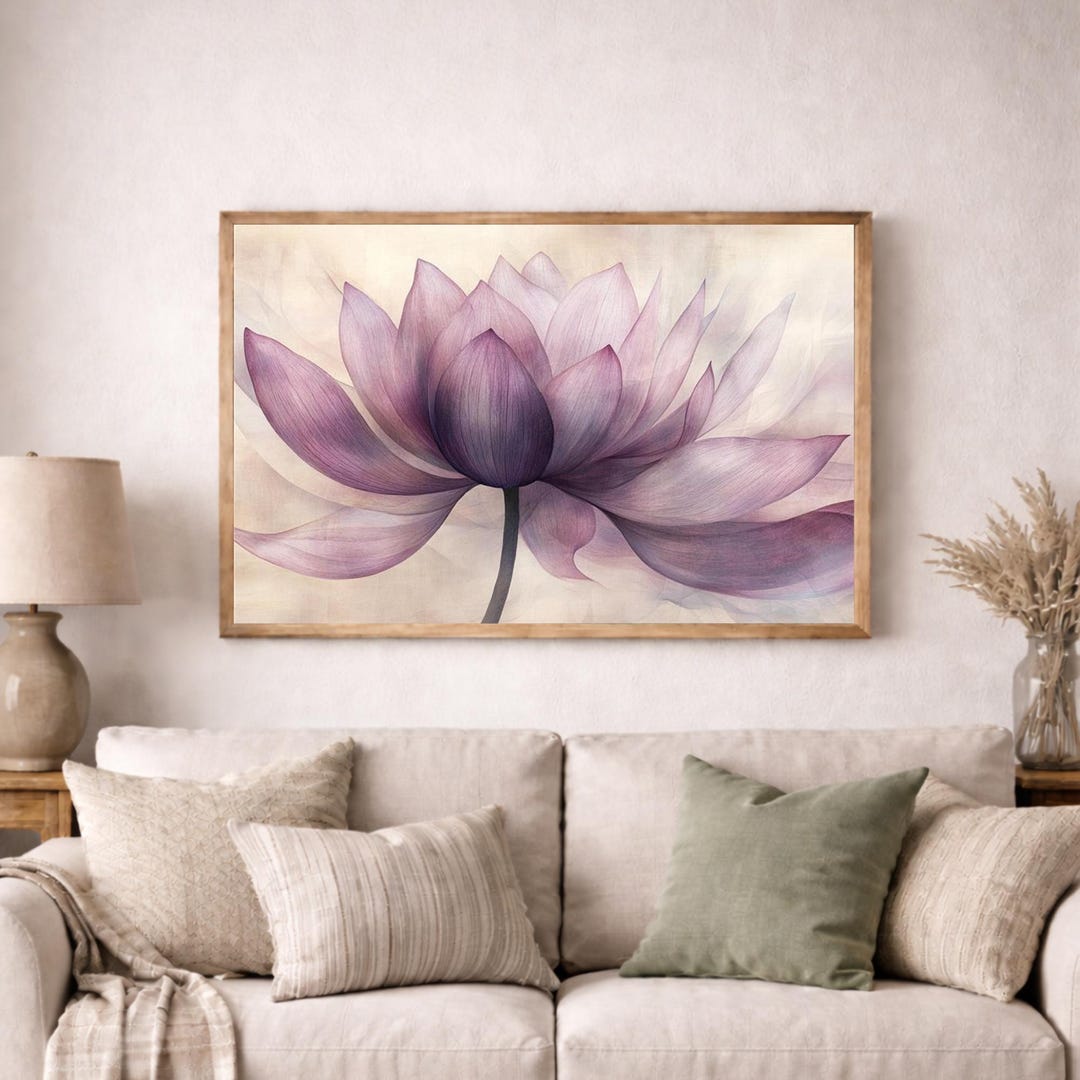 Lotus Flower Wall Art Print, Pink Lotus Canvas Art, Zen Botanical Wall ...