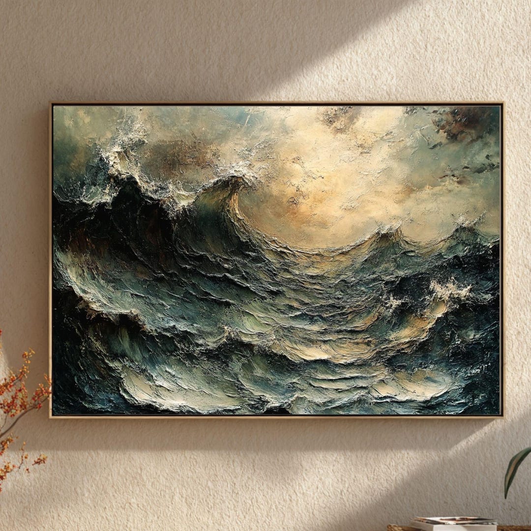 Tempest Rising Waves Canvas Art, Dramatic Ocean Landscape Wall Decor ...