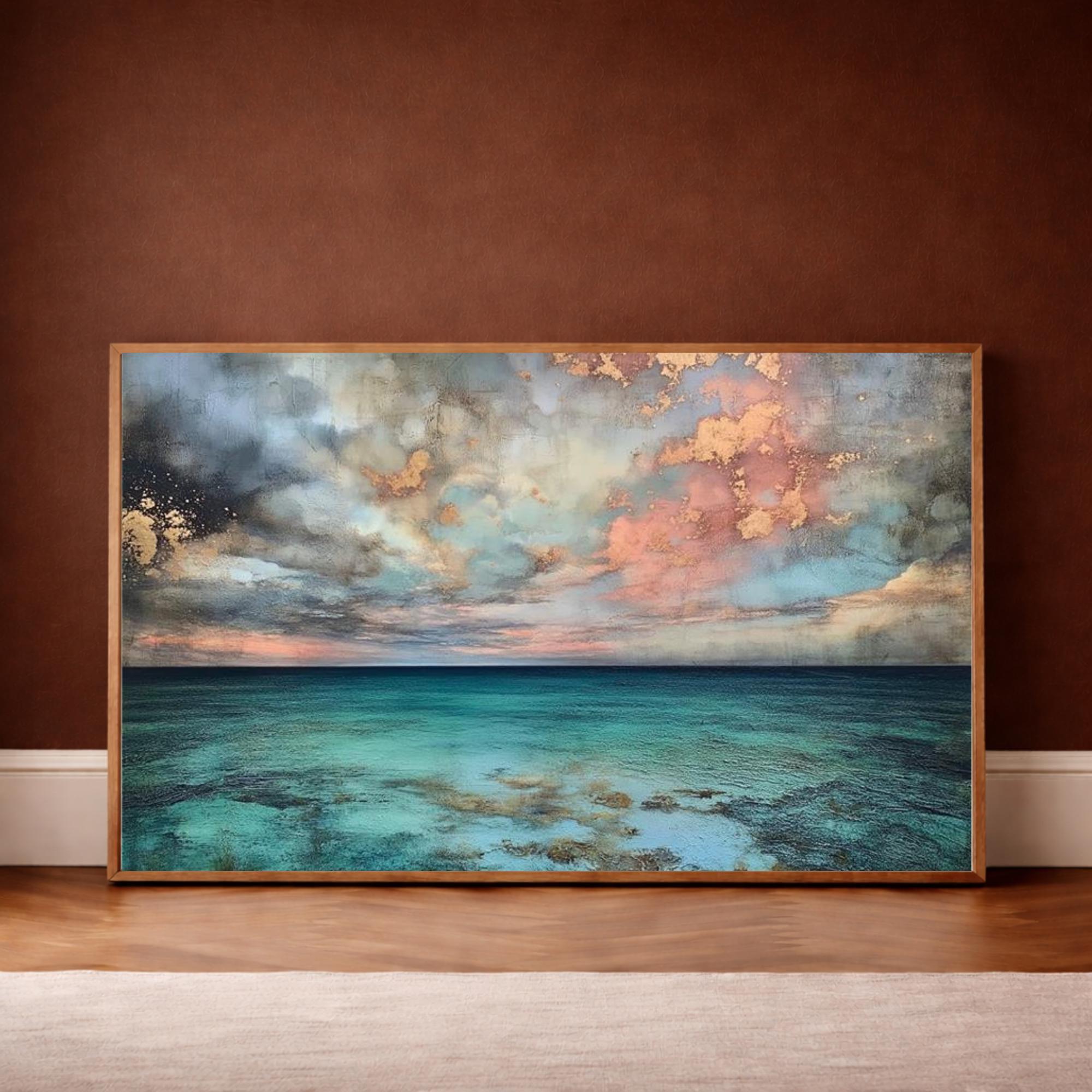 Turquoise Ocean Wall Art Canvas, Large Framed Canvas Wall Art, Coastal ...