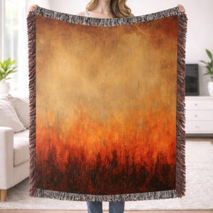 Abstract Sunset Woven Blanket, Rustic Burnt Orange Throw, Modern Earth Tone Home Decor