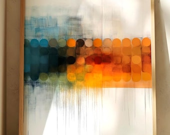 Glow Horizon Abstract Wall Art, Dreamy Blue Orange Canvas, Ethereal Dripping Print, Modern Colorful Poster, Artistic Home Decor