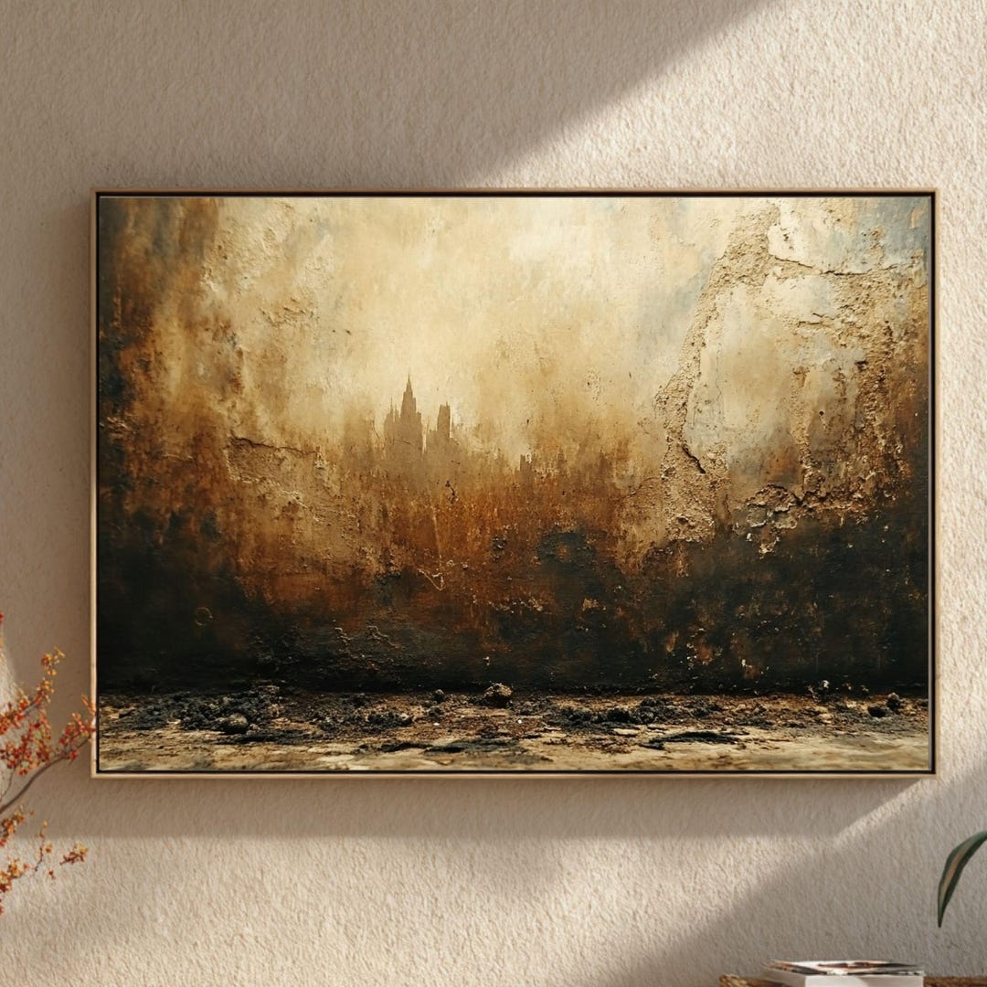 Rustic City Background Rustic City Canvas Art, Warm Textured-look Landscape Wall Decor, Earthy ...