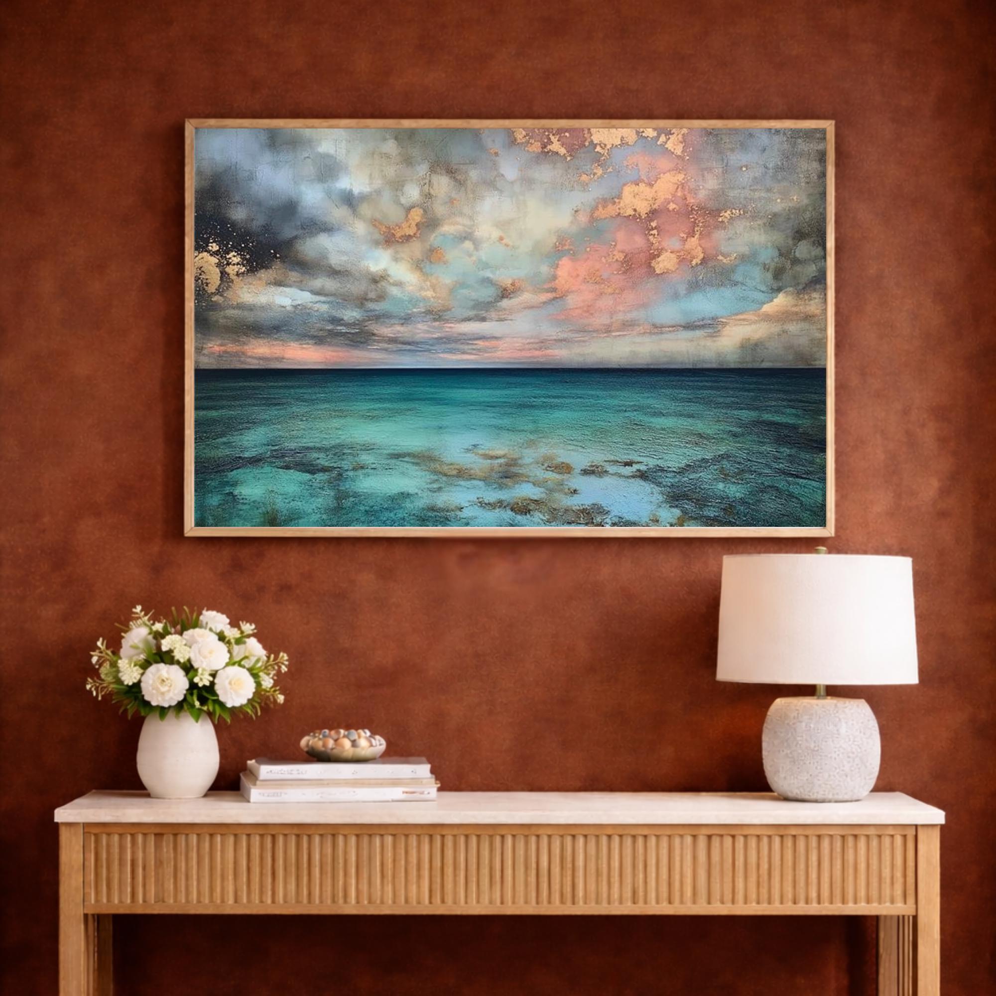 Turquoise Ocean Wall Art Canvas, Large Framed Canvas Wall Art, Coastal ...