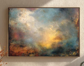 Radiant Sky Horizon Canvas Art, Atmospheric Abstract Landscape Wall Decor, Warm Light Cloud Print for Modern Interiors