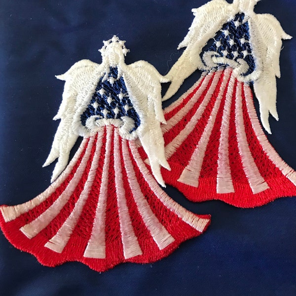 Flag, Patriotic, Memorial, 4th of July Lace Machine Embroidered Angel Ornament