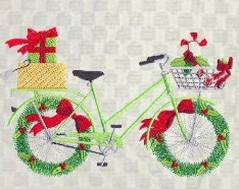 Machine Embroidered "Christmas Spirit Bicycle" Design Towel/White or Cream Waffle Weave Towel/Hand Towel/Guest towel 4 Bath/Gift 4 Holidays