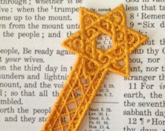 Embroidery Lace Bookmark, Gold Star of David or Blue Star of David