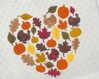 Machine Embroidered "Farmhouse Fall Autumn Heart Silhouette" Design Kitchen Cream or White Waffle Weave Towel /Hand Towel/Guest Towel 4 Bath