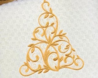 Machine Embroidered "Gold Filigree Christmas Tree" Design Towel/Hand Towel/Hostess Gift/Waffle Weave Towel/Holiday Decor