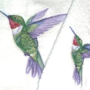 Embroidered Hummingbird Waffle Weave Towel: 100% Cotton Hand Towel