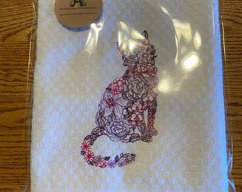 Cream or White Waffle Weave TowelCat Lover Gift Machine Embroidered Purr-fectly Cool Co-Worker Design Celebrating Cats