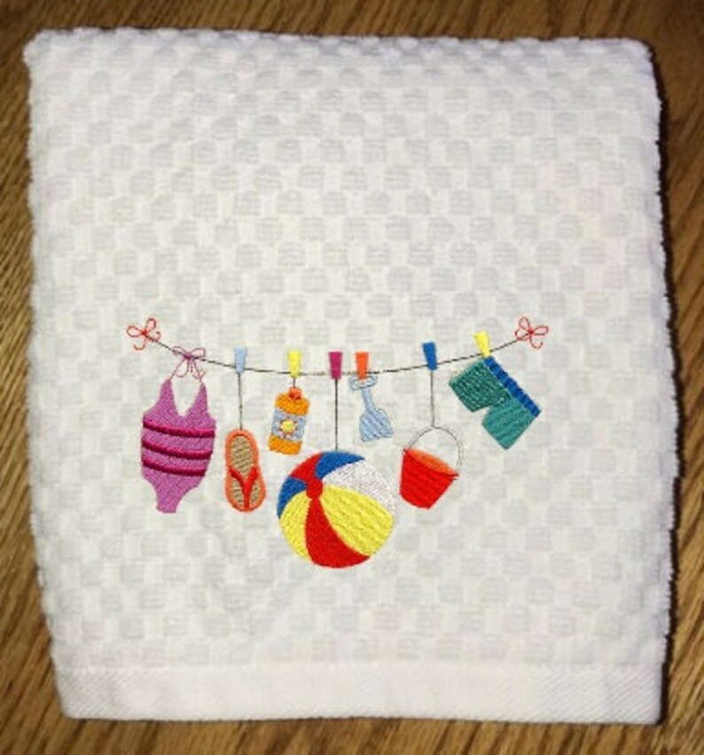 Beach Time Clothesline Embroidery Design Waffle Weave/Hand Etsy