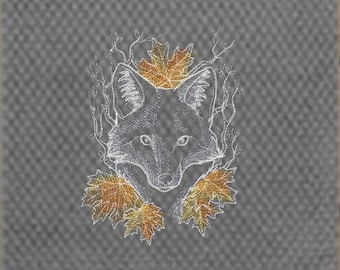 Machine Embroidered "Nocturnus Fox" Design Towel - Black or Gray Waffle Weave/Gift for Wildlife Lover/Cabin Decor/Fall Decor