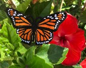 1 (one) Beautiful Machine Embroidered (FSL) Free-Flying Monarch Butterfly