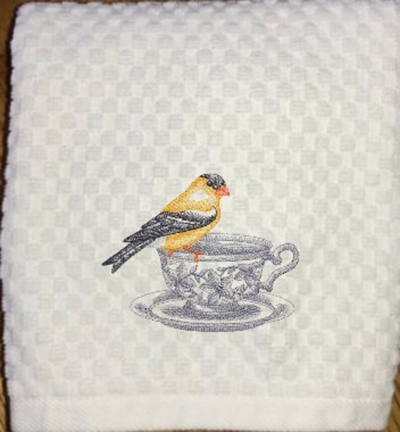 AliDianneCreations Embroidered Bird Tea Cup Towel - Thumbnail 2
